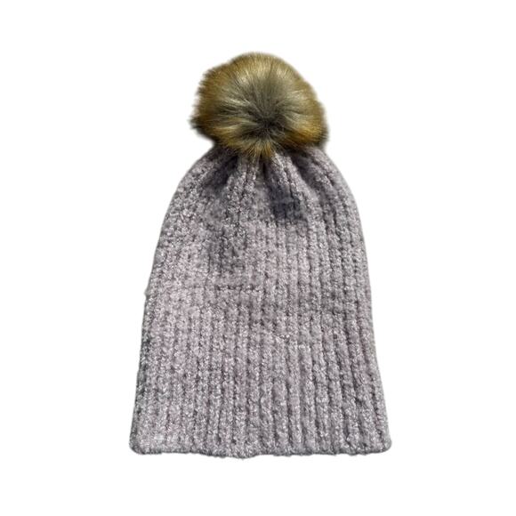 NWT Aeropostale pink knit beanie with fur puff one size - Picture 1 of 3